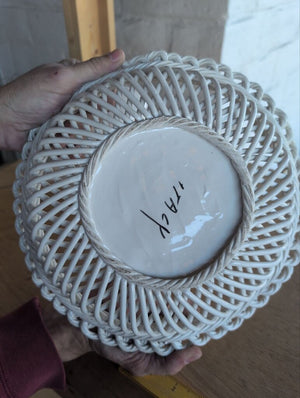 Italian Woven Ceramic Basket with Floral Accents