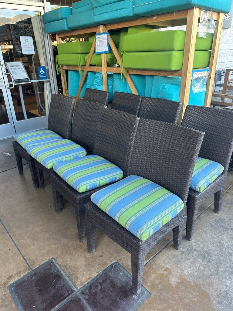 Wicker Chairs with Cushions, Set of Eight