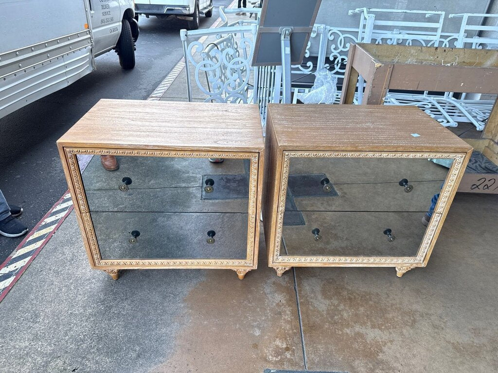 Smoky Mirrored-Front Nightstands, Pair
