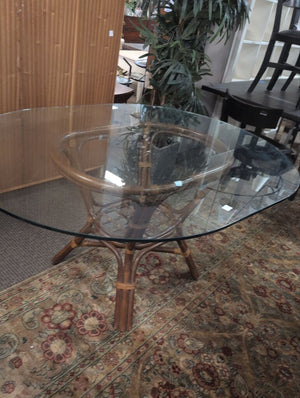 Bamboo Base Oval Glass Top Dining Table