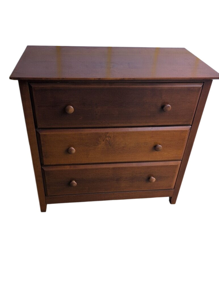 Teak Wood Three Drawer Chest With Warm Finish For Bedroom Storage