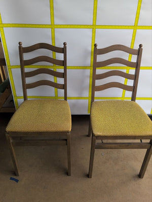 Vintage Wood Folding Chairs Pair With Mustard Upholstered Seats