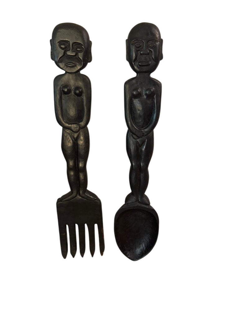 African Tribal Carved Spoon and Fork Wall Decor
