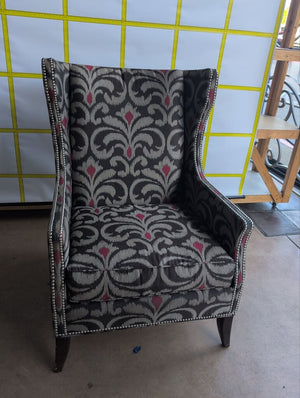 Ikat Studded Wingback Chair With Lumbar Pillow