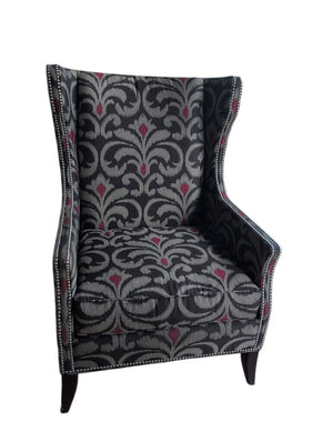 Ikat Studded Wingback Chair With Lumbar Pillow