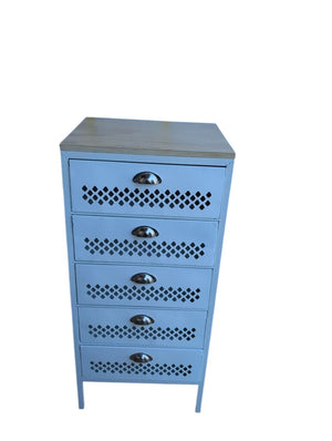 Pierced Metal Five-Drawer Cabinet w/Wood Top