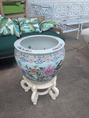 Asian-style porcelain fishbowl planter On Stand 18x34
