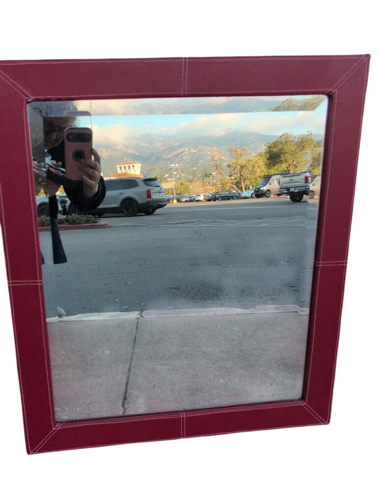 Red Leather Framed Mirror
