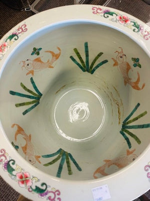 Asian-style porcelain fishbowl planter On Stand 18x34
