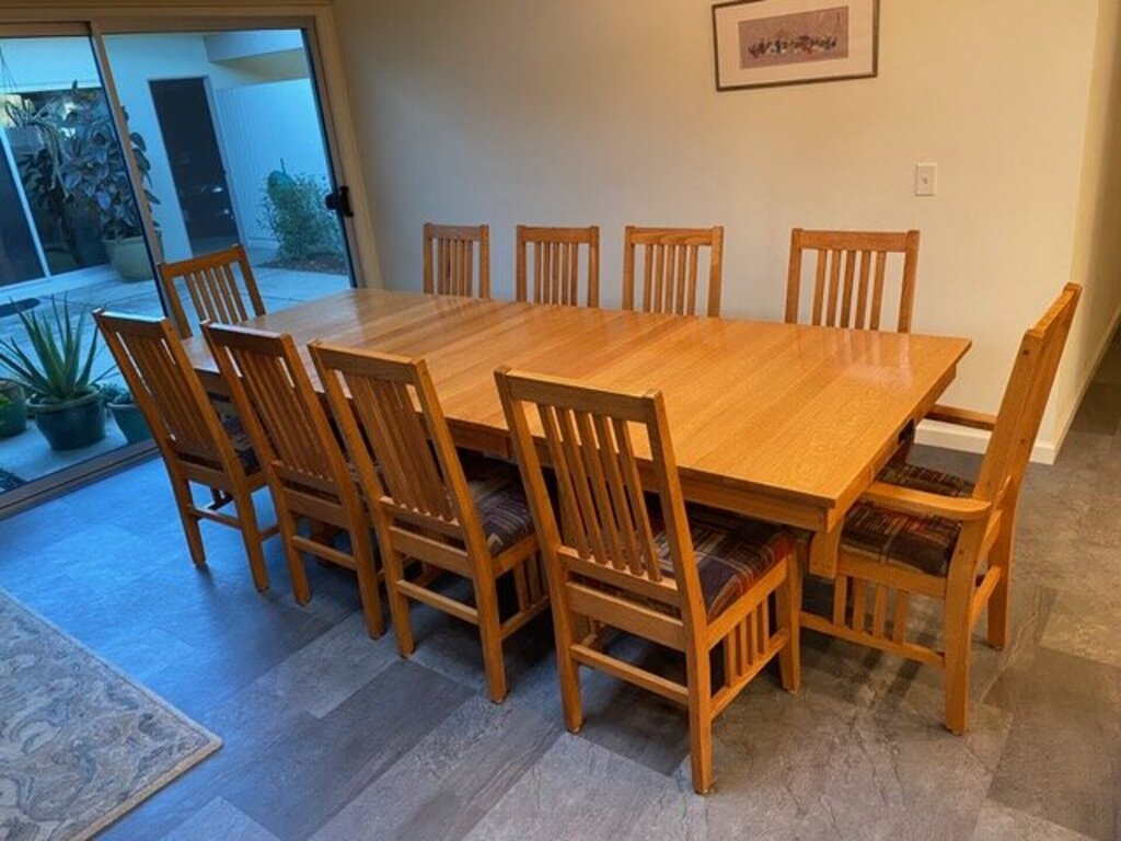 Bentwood Oak Dining Set (table +10 chairs + 2 leaves)