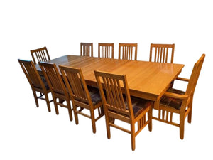 Bentwood Oak Dining Set (table +10 chairs + 2 leaves)