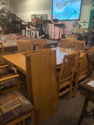 Bentwood Oak Dining Set (table +10 chairs + 2 leaves)