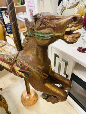 Antique Carousel Horse With Brass Pole
