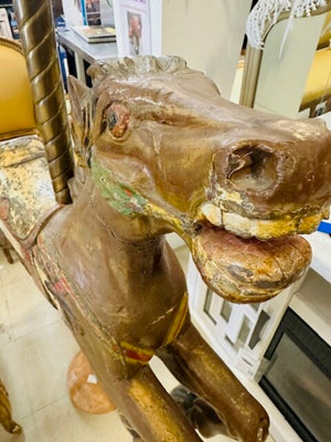 Antique Carousel Horse With Brass Pole