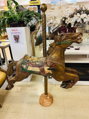Antique Carousel Horse With Brass Pole
