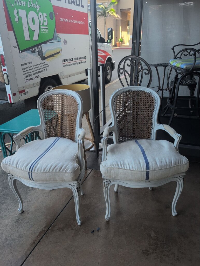 French Cane Armchair With Cushions(pair)