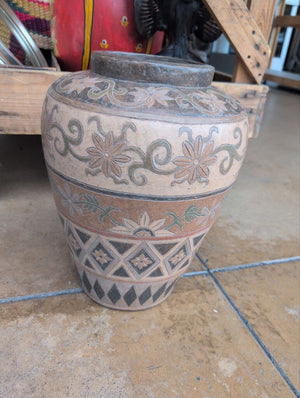 Spanish-Mexican Terracotta Hand Painted Floral Vessel (16 Inch)