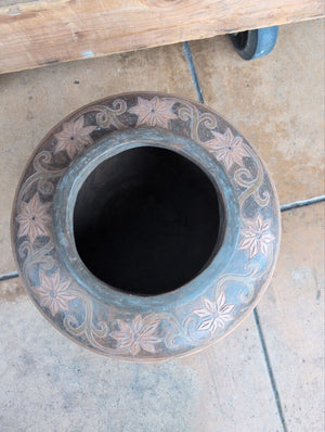 Spanish-Mexican Terracotta Hand Painted Floral Vessel (16 Inch)