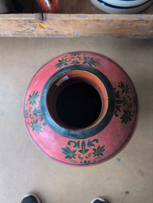 Kashmiri Indo-Raj Red Hand Painted Metal Floral Motif Vase 20"