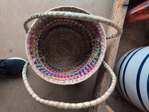 Woven Striped Sea Grass Snake Charmer Basket With Lid