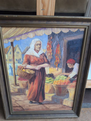 Franklin L. Matter "Morning Market" 1940 Oil On Canvas 19.5 x 14.75