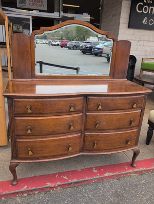 English Oak Sideboard With Beveled Mirror Queen Anne Legs 55 x 19 x 58