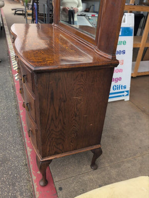 English Oak Sideboard With Beveled Mirror Queen Anne Legs 55 x 19 x 58