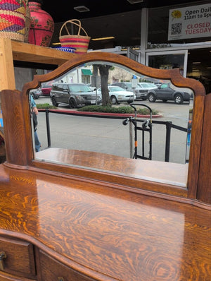 English Oak Sideboard With Beveled Mirror Queen Anne Legs 55 x 19 x 58