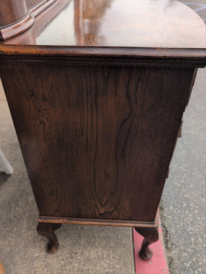 English Oak Sideboard With Beveled Mirror Queen Anne Legs 55 x 19 x 58