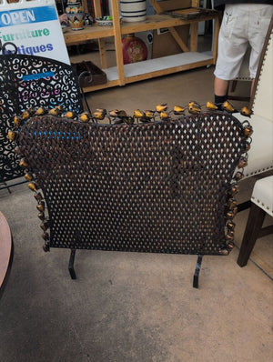 San Miguel Style Black Iron Brass Birds Fireplace Screen