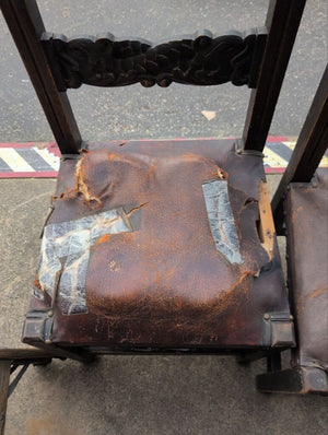 Antique Carved Chairs with Leather Seats (Pair)