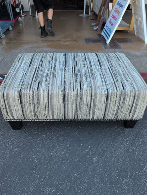 Striped Upholstered Ottoman
