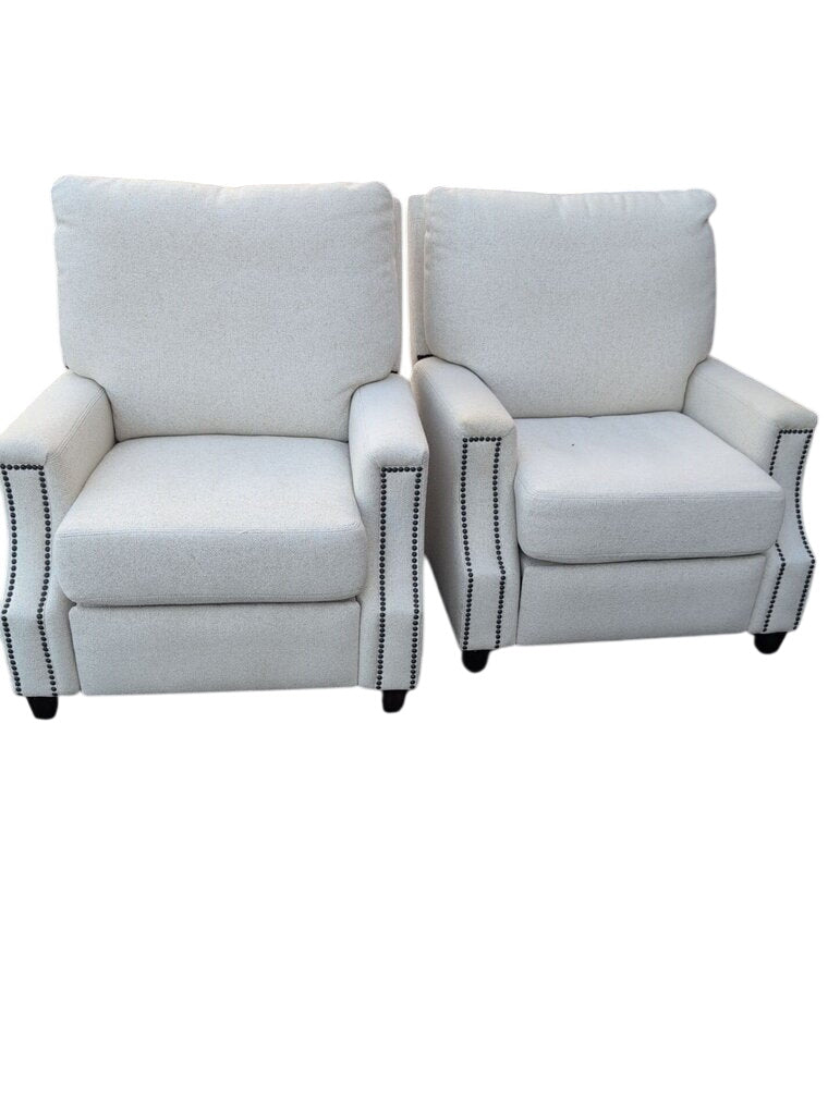 Pair Of Ivory Chenille Recliners