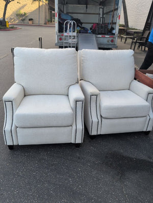 Pair Of Ivory Chenille Recliners