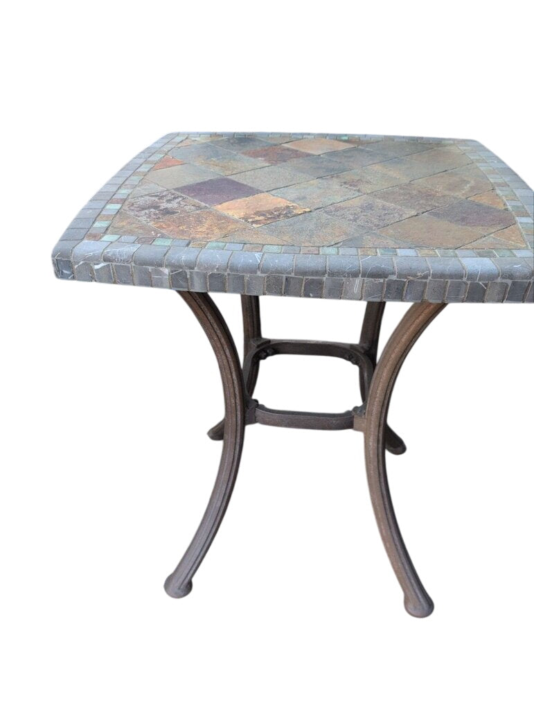 Outdoor Iron And Slate Tile Top Table