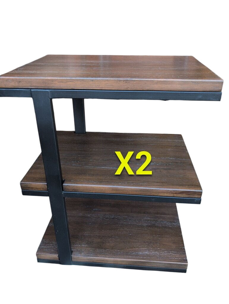 Three Tier Iron And Wood Side Table