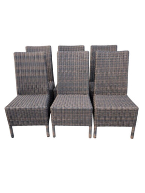 Set Of Six High Back Wicker Dining Chairs