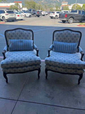 French Louis XV Style Bergere Armchairs (pair)