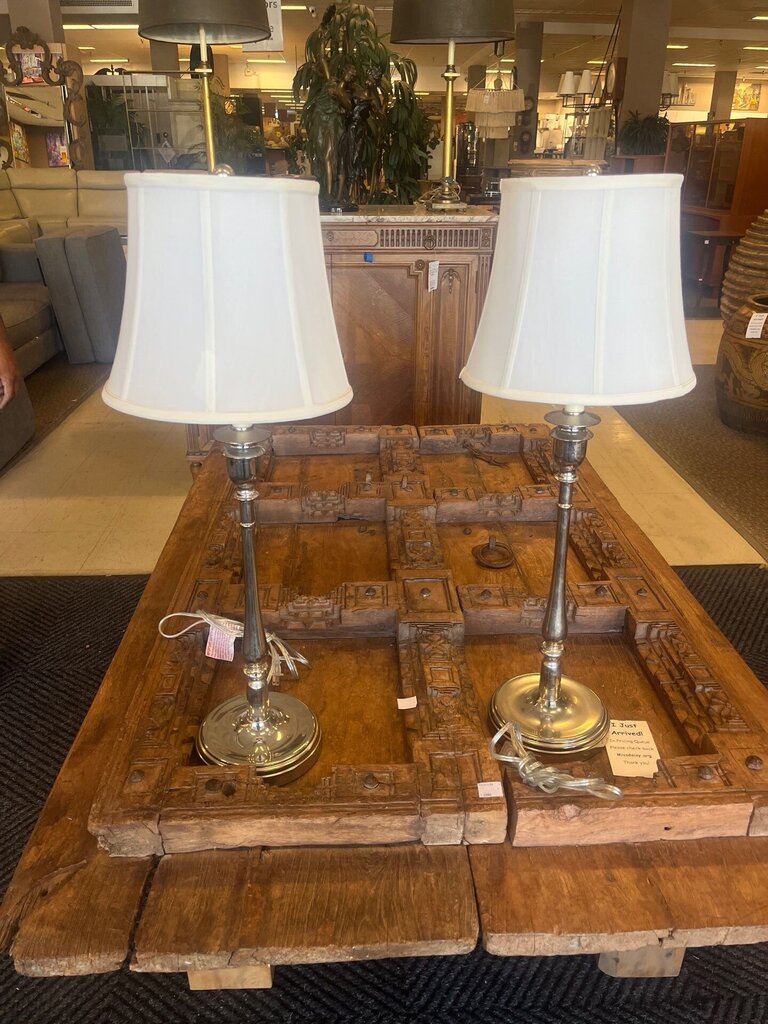 Ralph Lauren Chrome Candlestick Table Lamps (pair)