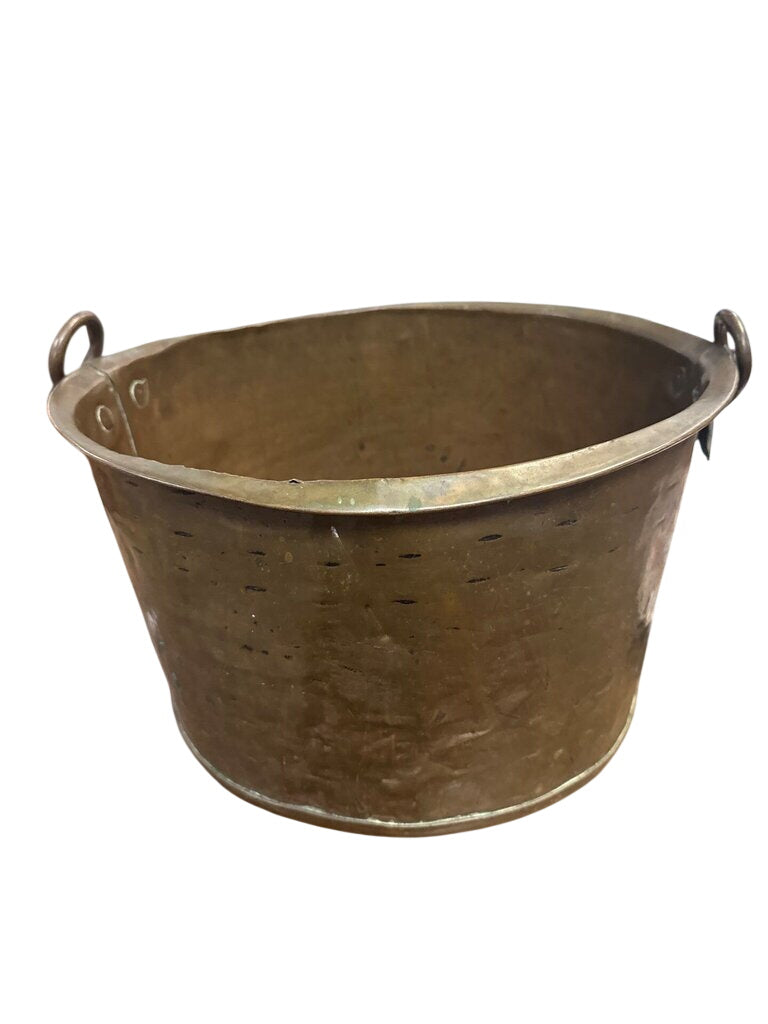 Antique Hand-Hammered Copper kettle with Riveted Ring Handles