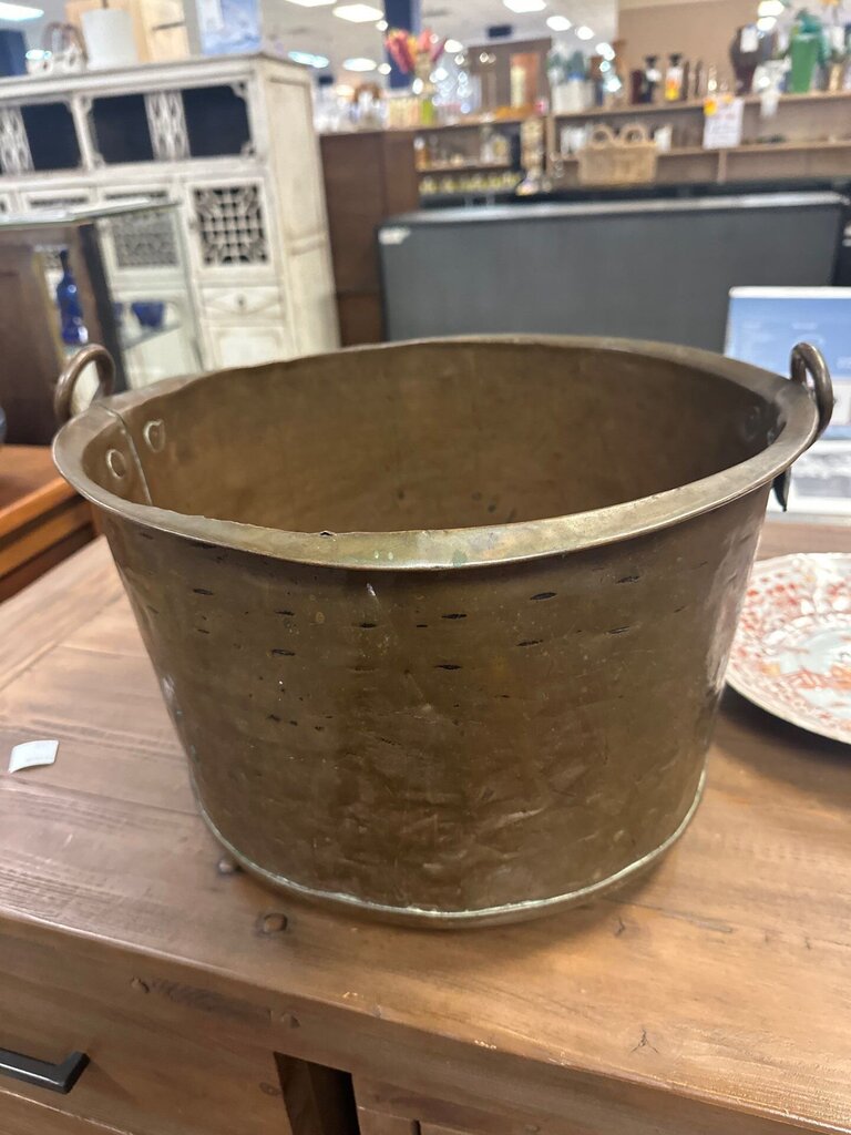Antique Hand-Hammered Copper kettle with Riveted Ring Handles