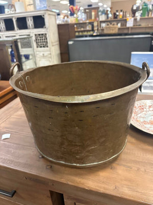 Antique Hand-Hammered Copper kettle with Riveted Ring Handles