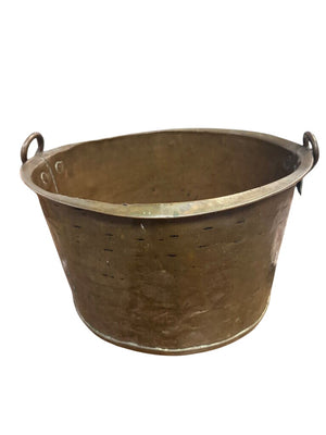 Antique Hand-Hammered Copper kettle with Riveted Ring Handles