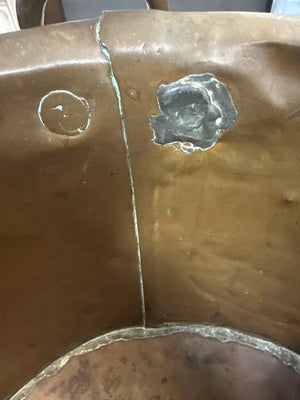 Antique Hand-Hammered Copper kettle with Riveted Ring Handles