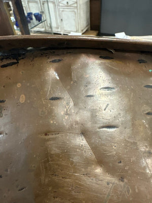 Antique Hand-Hammered Copper kettle with Riveted Ring Handles