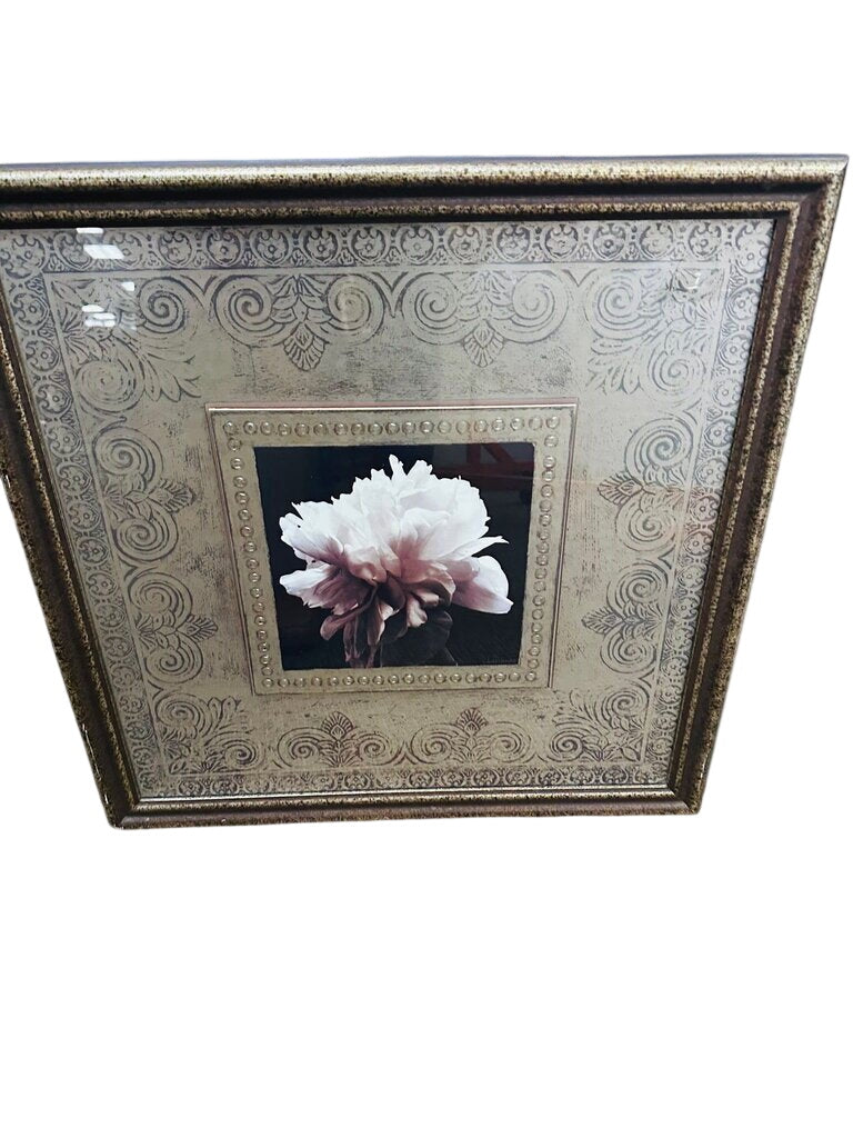 Framed Stamped Decor With White Flower 24x24