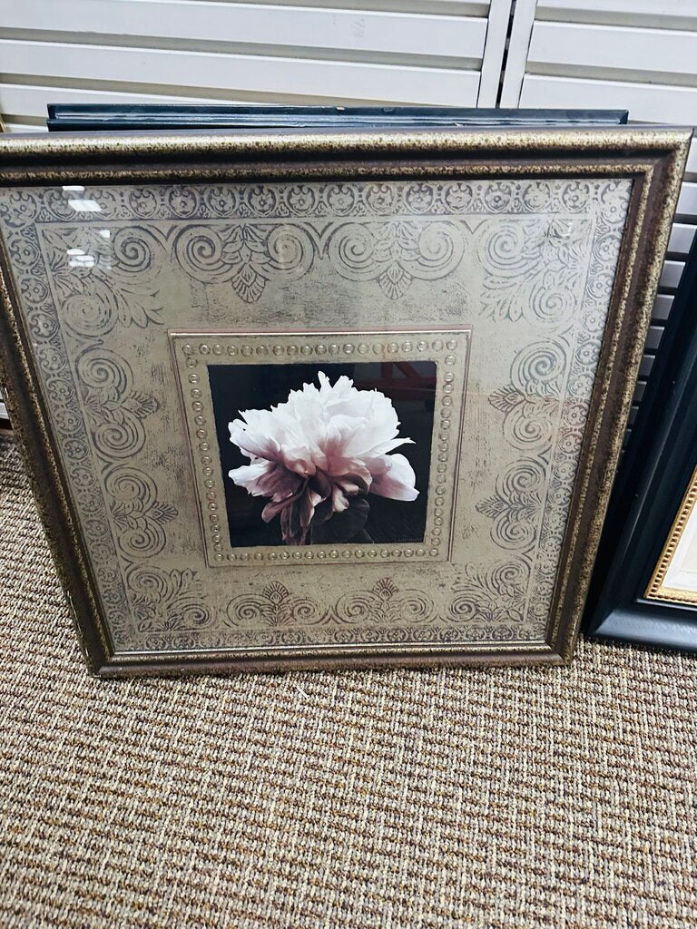 Framed Stamped Decor With White Flower 24x24