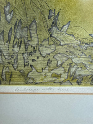 Framed Etching, Landscape With Trees