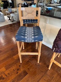 Peter Dunham Wooden Bar Stools With Woven Rush Seats Set of Four