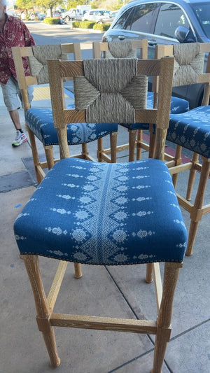 Peter Dunham Wooden Bar Stools With Woven Rush Seats Set of Four